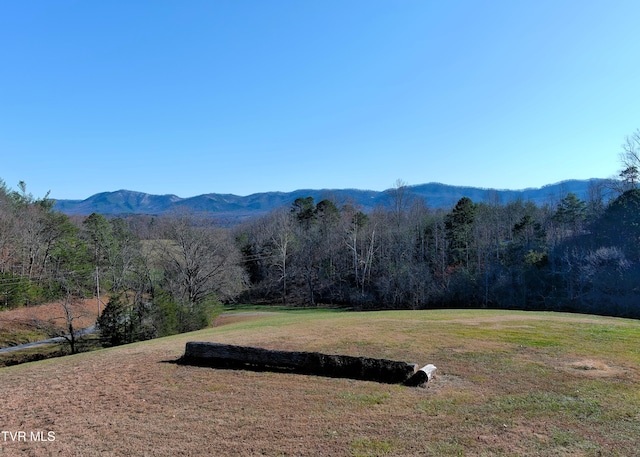 mountain view featuring a view of trees