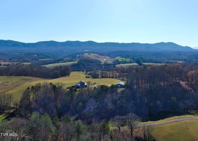 birds eye view of property with a forest view and a mountain view