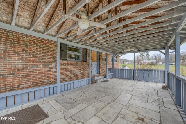 view of patio with a porch and ceiling fan