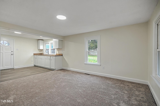 unfurnished living room featuring light hardwood / wood-style flooring and sink