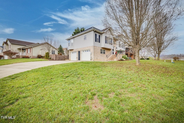 view of property exterior featuring a lawn and a garage