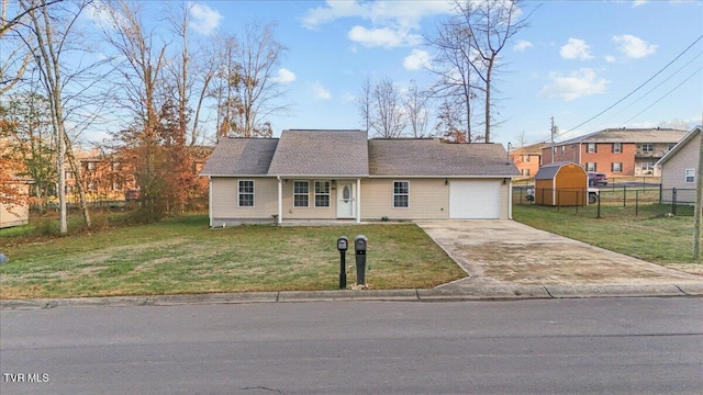 single story home featuring a garage and a front lawn