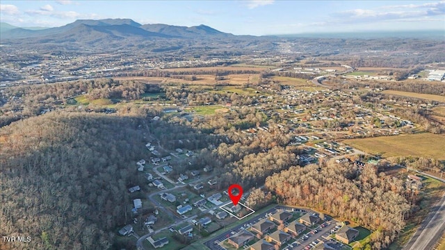 birds eye view of property featuring a mountain view