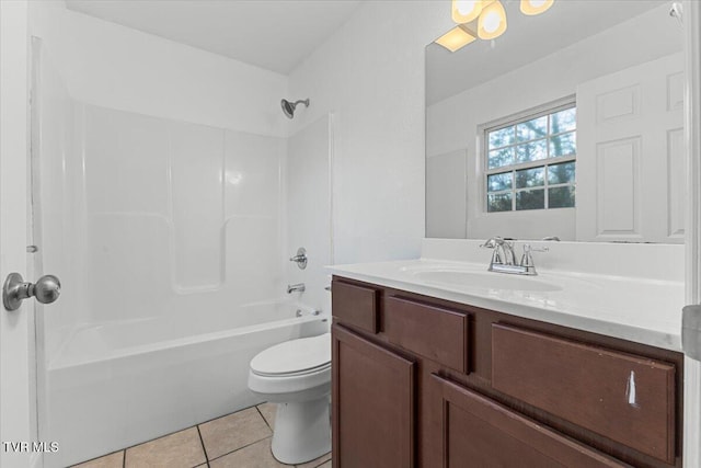 full bathroom featuring tile patterned flooring, vanity, toilet, and shower / bathtub combination