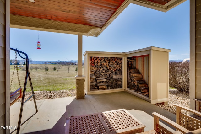 view of patio featuring a mountain view