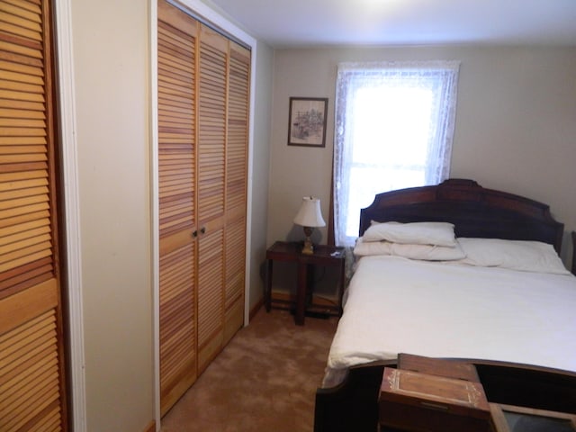 carpeted bedroom featuring a closet