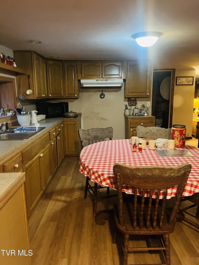 kitchen with hardwood / wood-style floors and sink