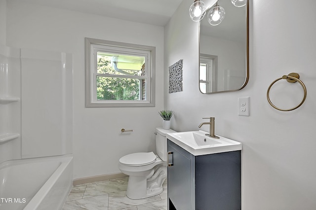 full bathroom with vanity, shower / washtub combination, and toilet