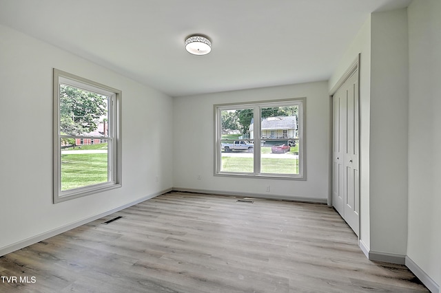 interior space with a healthy amount of sunlight and light hardwood / wood-style flooring