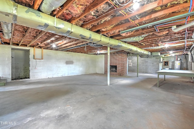 basement featuring water heater