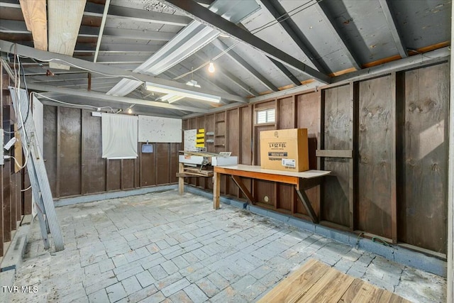 basement featuring a workshop area