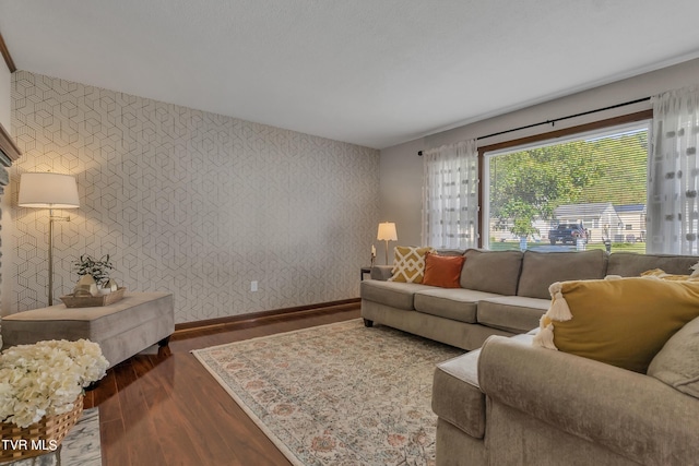 living room with dark wood-type flooring