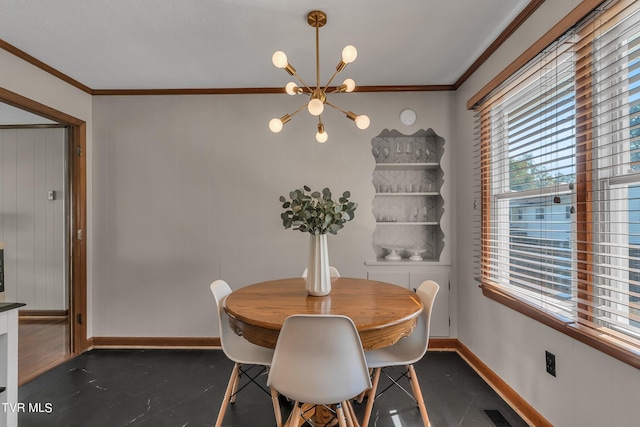 dining room featuring an inviting chandelier and ornamental molding