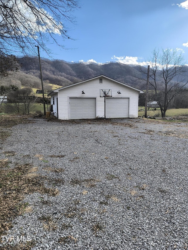 garage with a mountain view