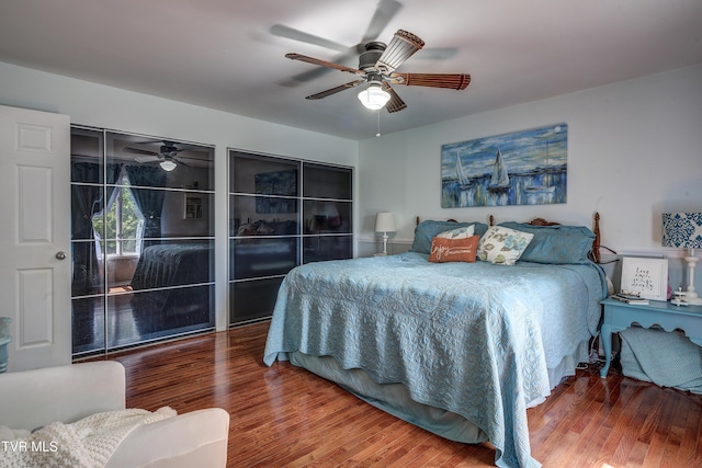 bedroom featuring ceiling fan and hardwood / wood-style floors