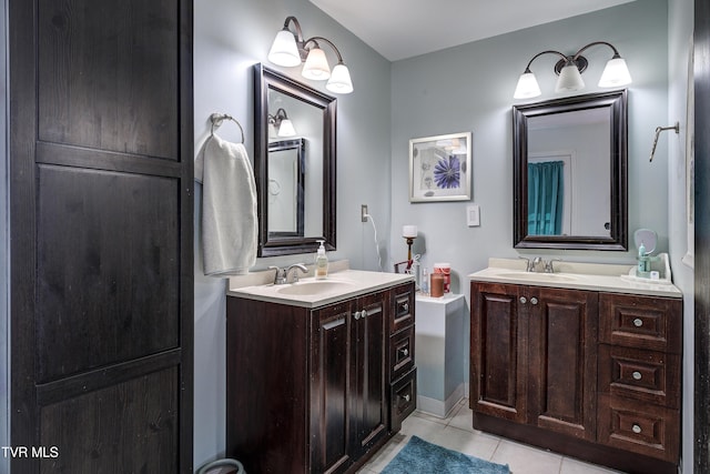 bathroom with tile patterned floors and vanity