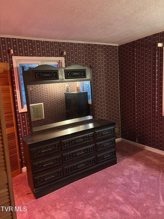 interior space with carpet and a textured ceiling