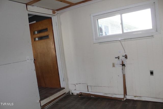 washroom featuring dark hardwood / wood-style floors and electric dryer hookup