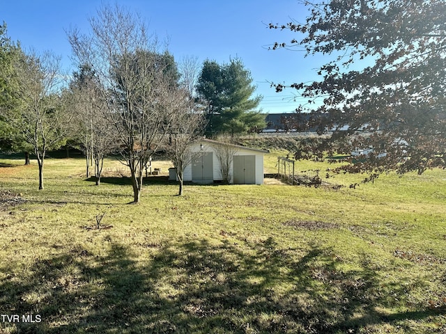 view of yard with a storage unit