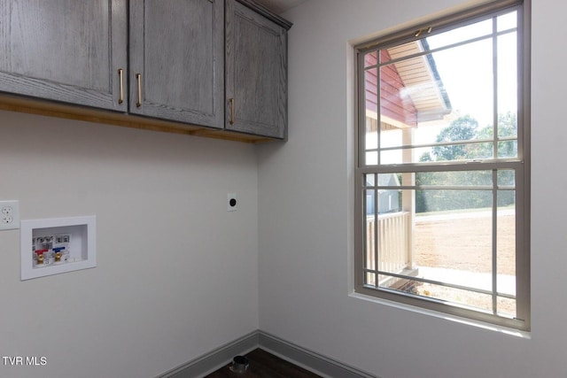 clothes washing area featuring cabinets, washer hookup, and electric dryer hookup