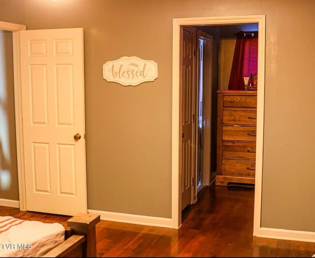 hallway featuring dark wood-type flooring