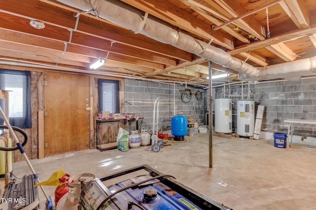 basement featuring water heater