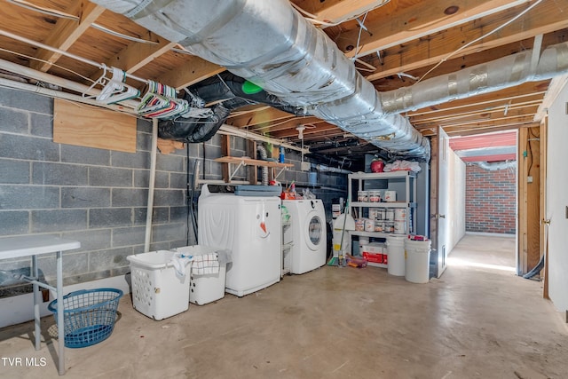 basement featuring washer and dryer