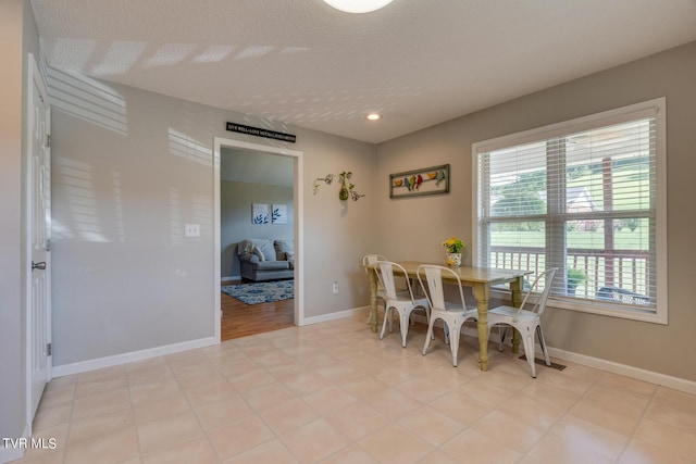 dining room with a textured ceiling