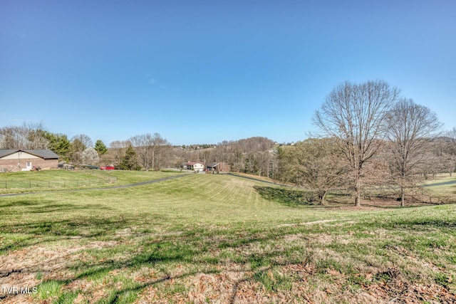 view of yard with a rural view and fence