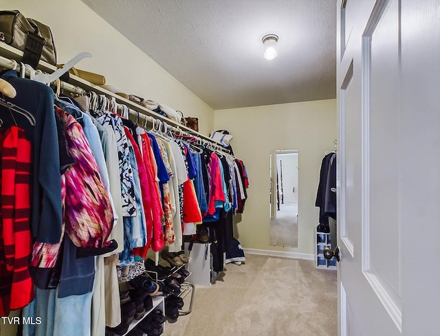 spacious closet with light colored carpet