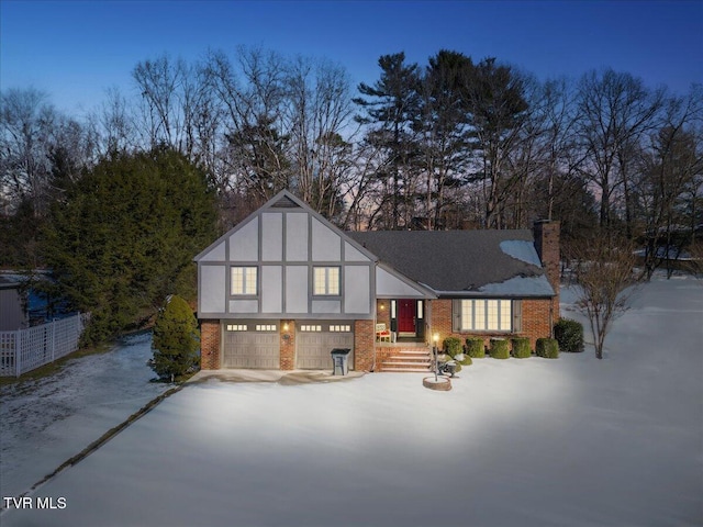 tudor home with a garage