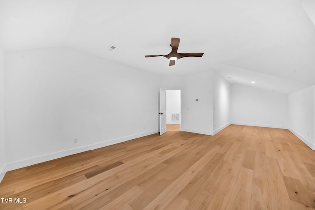 bonus room featuring ceiling fan and light hardwood / wood-style floors