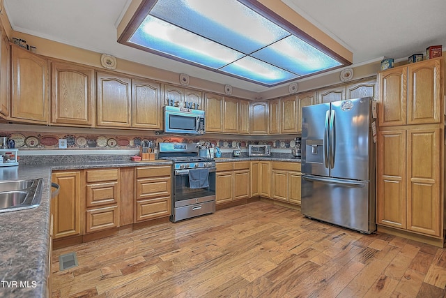 kitchen with light wood-type flooring and stainless steel appliances