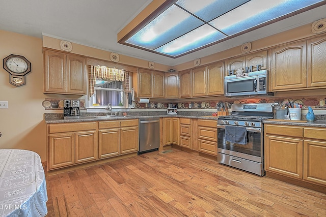 kitchen featuring sink, stainless steel appliances, and light hardwood / wood-style floors