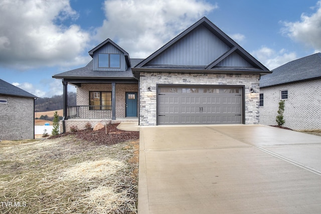 craftsman-style house with a porch and a garage