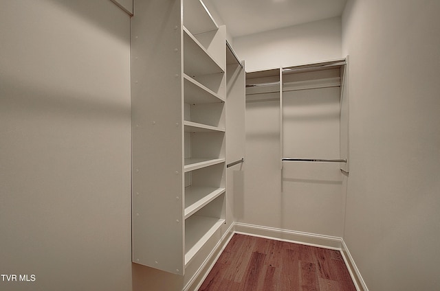 walk in closet with wood-type flooring