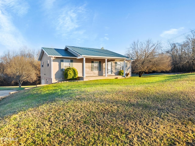 exterior space featuring a porch and a front lawn