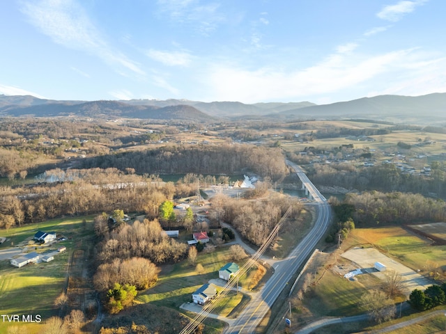 drone / aerial view featuring a mountain view