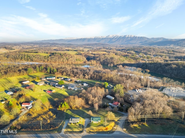 drone / aerial view featuring a mountain view