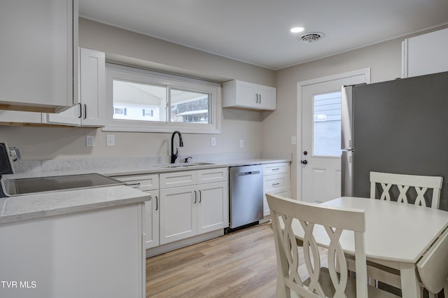 kitchen featuring white cabinetry, appliances with stainless steel finishes, sink, and a healthy amount of sunlight