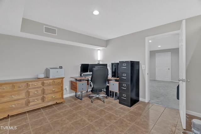 home office featuring tile patterned floors