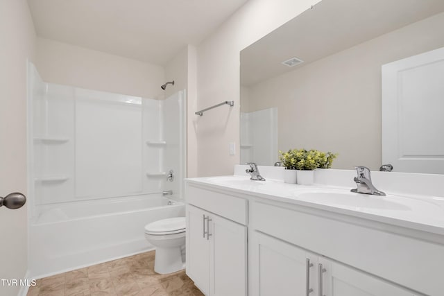 full bathroom featuring vanity, toilet, and tub / shower combination