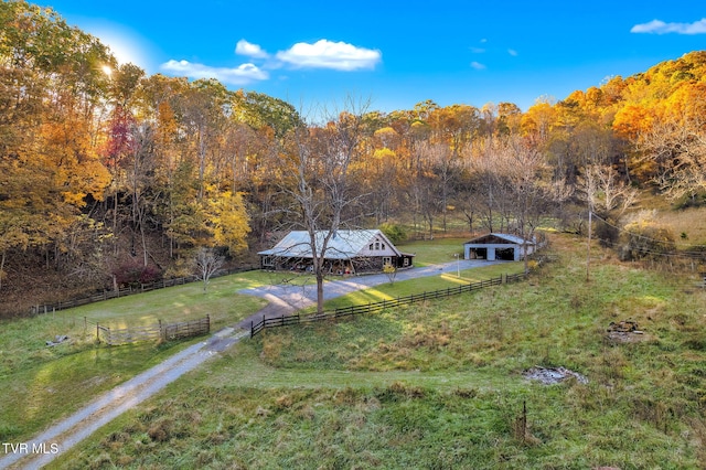 drone / aerial view with a rural view