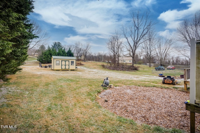 view of yard with a storage shed