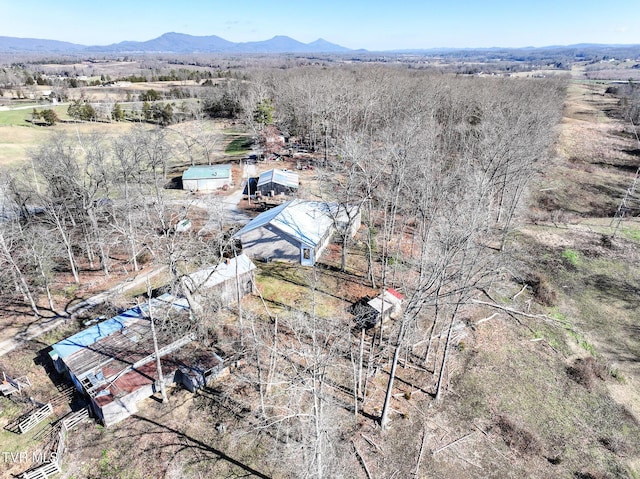 drone / aerial view featuring a mountain view