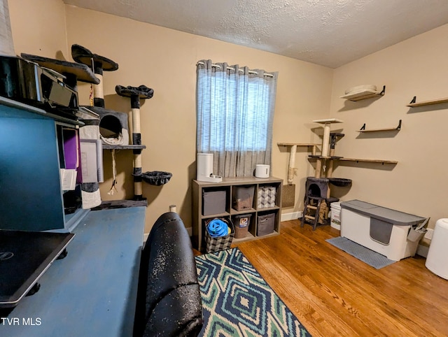 office area with a textured ceiling and wood-type flooring