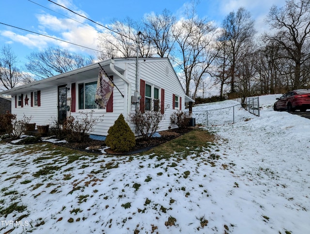 view of snow covered exterior