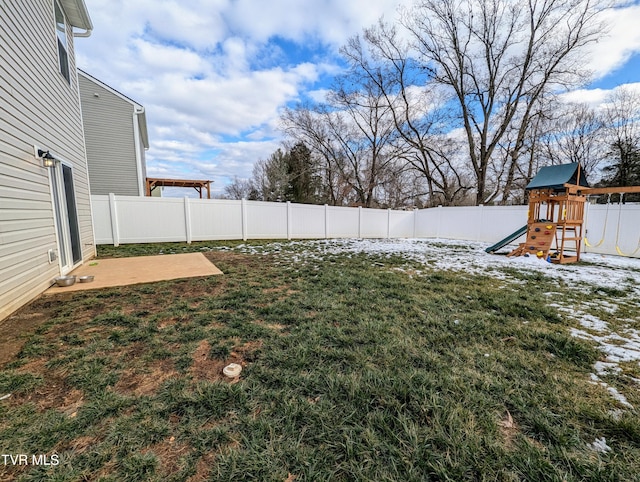 view of yard with a playground