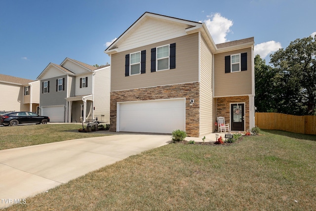 view of front facade featuring a garage and a front lawn