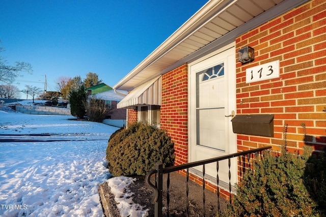 view of snow covered exterior